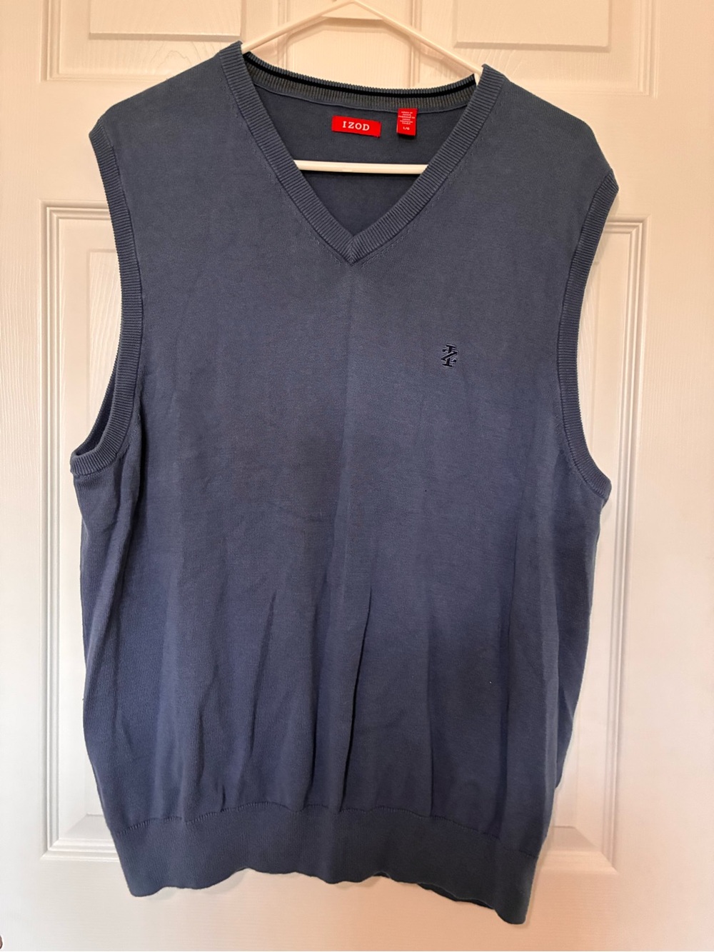 IZOD Sweater Vest Blue Sleeveless Fine Knit 100% Cotton Men’s Size L